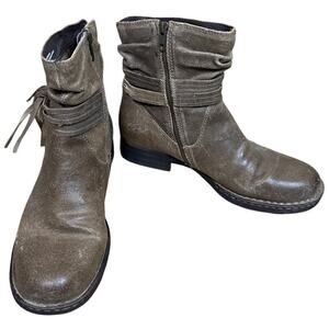 Born Amarena Brown Distressed Leather Tassel Booties Ankle Boots Size 9.5